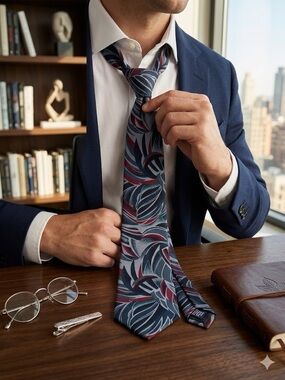 Oscar De La Renta Studio Leaf Print Men’s Tie Business Casual